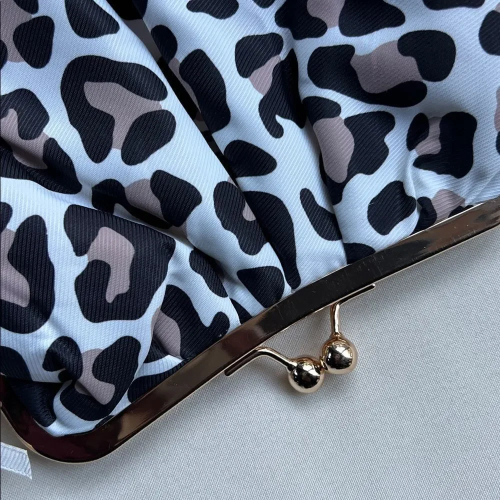 The Vintage Cosmetic Company Kiss Lock Leopard Print Cosmetic Bag
